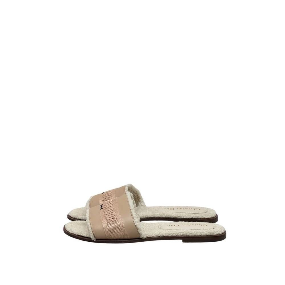 Christian Dior Dway Beige Suede Shearling Flat Sandals 37 - Picture 2 of 7